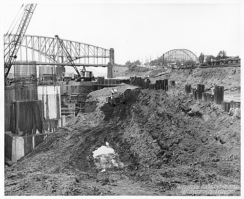 Cofferdam site for the Fort Pitt Bridge