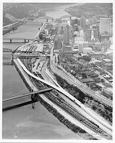 Aerial view of the Penn-Lincoln Parkway - Downtown Interchange