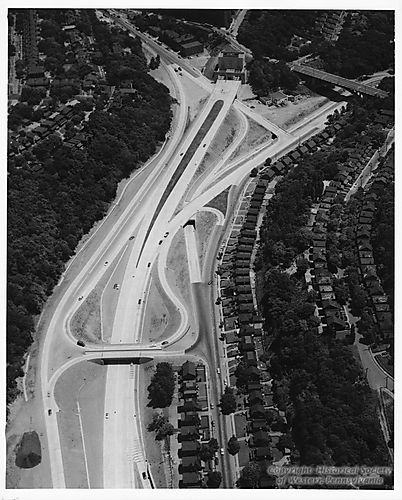 Aerial view of the Penn-Lincoln Parkway at the Squirrel Hill Tunnel
