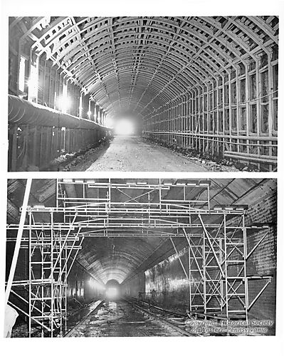 Inside view of the Fort Pitt Tunnel during Construction