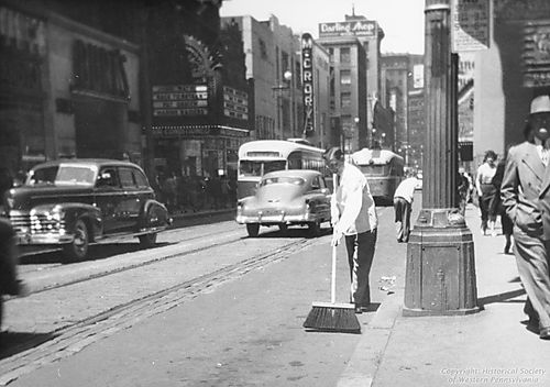 Pittsburgher sweeps a downtown Street