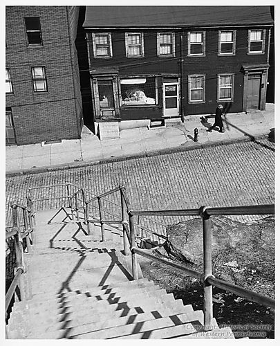 Steps leading to Harding Street at the end of Herron Avenue Bridge