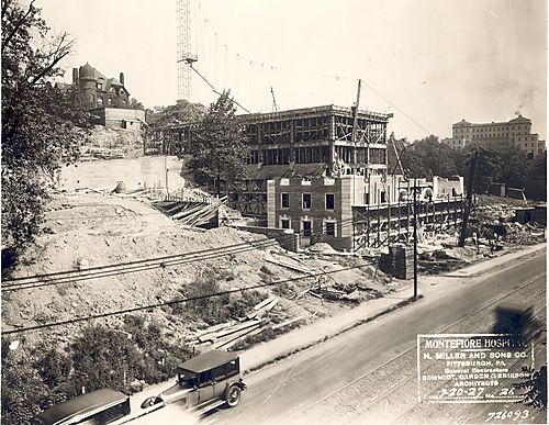 View of construction of Montefiore Hospital