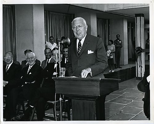 Former Governor David L. Lawrence speaking at the Samuel and Ettie Klein Frank Wing Dedication