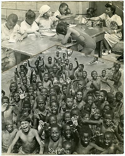 Children at a swimming pool