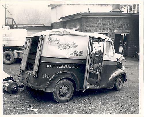 Rear View Crashed Milk Truck