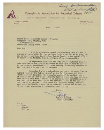 Letter from Peter Polloni to Bob Nelkin