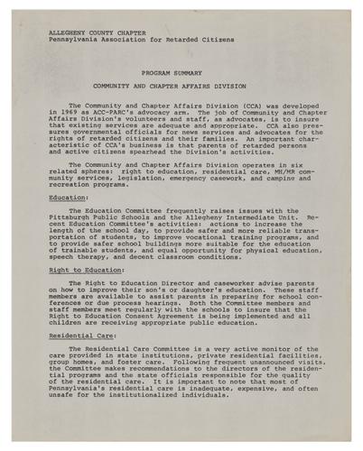 Program Summary Community and Chapter Affairs Division