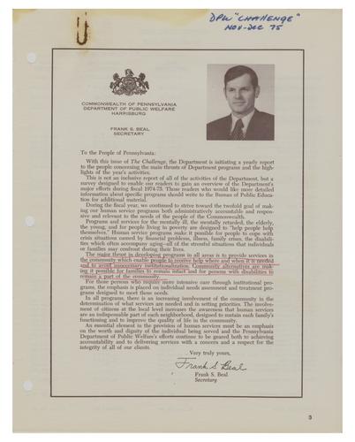 Excerpt from 1975 Department of Public Welfare Publication Challenge