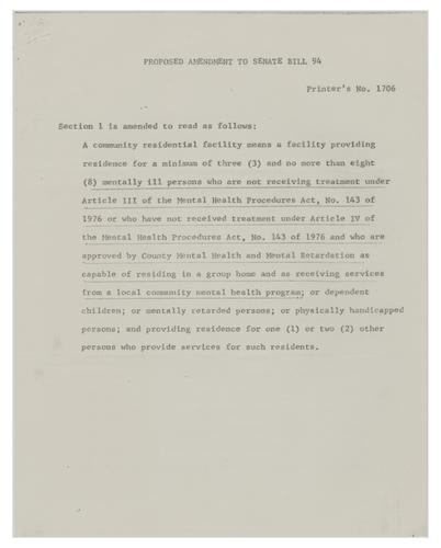 Proposed Amendment to Section 1 of Senate Bill 94