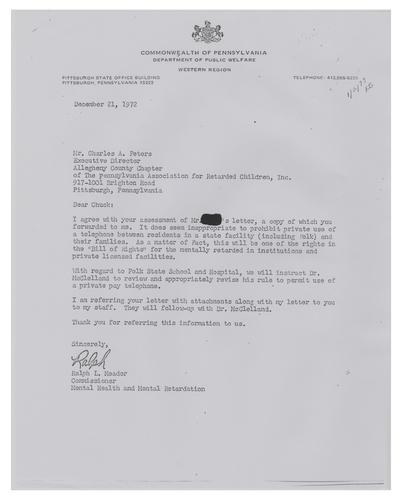 Letter from Ralph Meador to Charles Peters