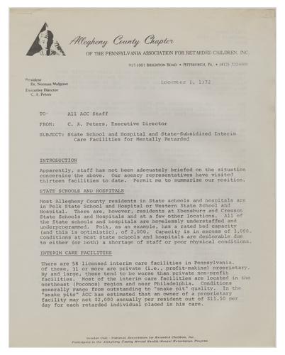 State School and Hospital and State-Subsidized Interim Care Facilities Memo