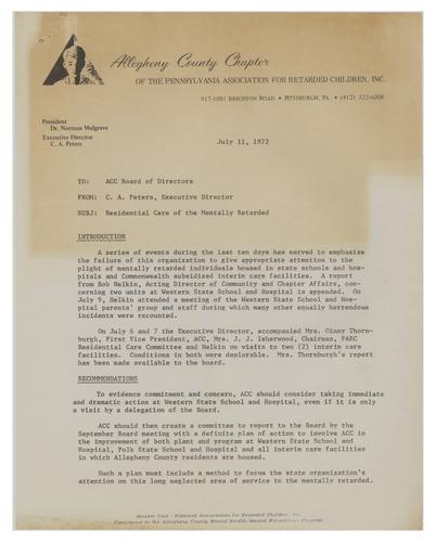 Charles Peters Residential Care Memo