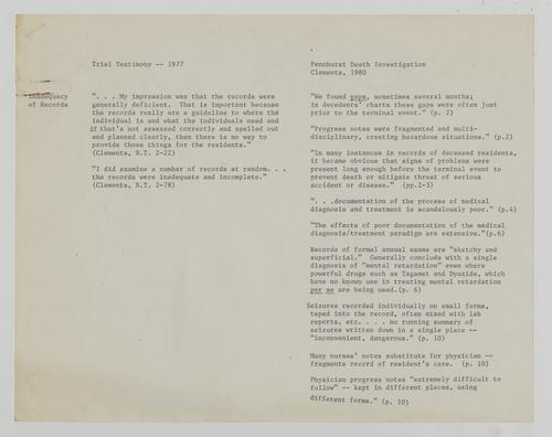 1977 Trial Testimony and 1980 Pennhurst Death Investigation Comparison