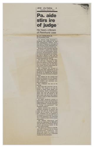 "Pa. Aide Stirs Ire of Judge" Article