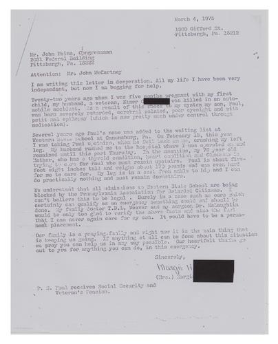 Letter from Margie B. to John Heinz III