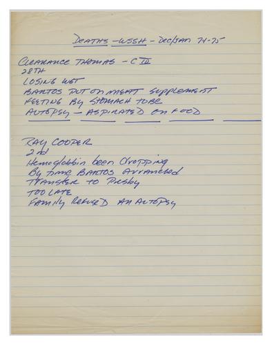 Notes on Deaths at Western State School and Hospital Between December 1974 and January 1975