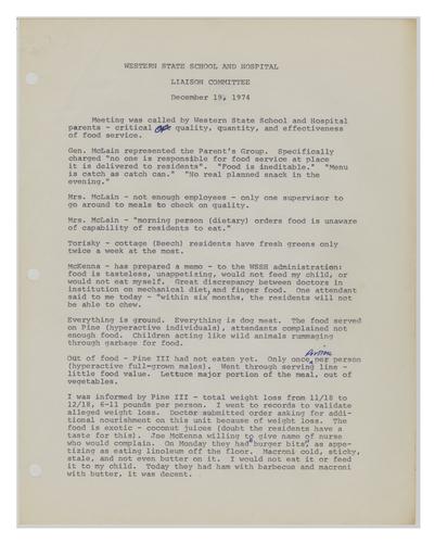 Western State School and Hospital Liaison Committee Meeting Minutes