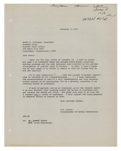 Letter from Charles Peters to Harry Goldberg