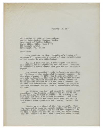 Letter from Ronald Archer to Charles Peters