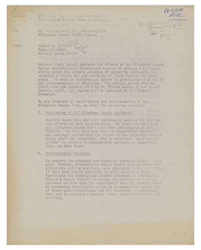 Memo from Robert J. Hiltner to George Lowe