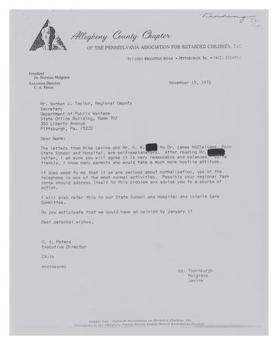 Letter from Charles Peters to Norman Taylor