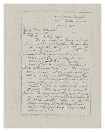 Letter from Frances Bees to Helene Wohlgemuth