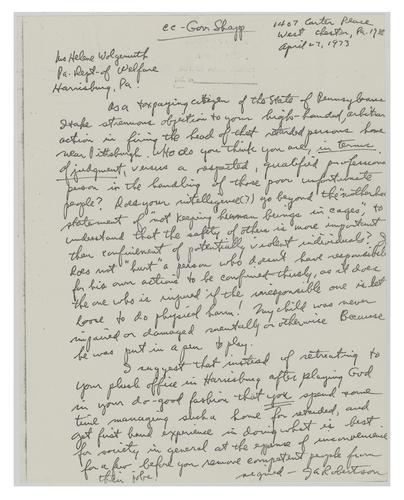 Letter from J. A. Robertson to Helene Wohlgemuth