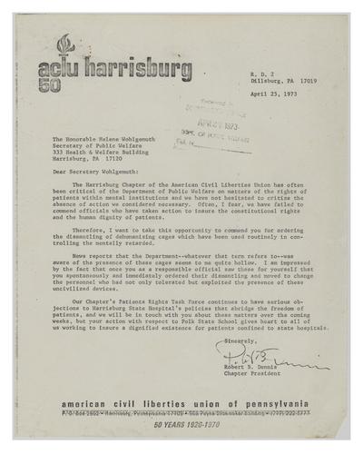 Letter from Robert B. Dennis to Helene Wohlgemuth