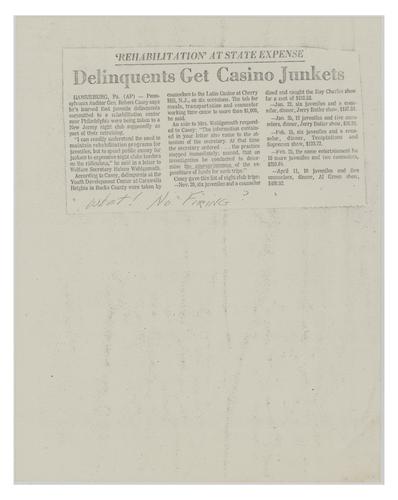 "'Rehabilitation' at State Expense - Delinquents Get Casino Junkets" Article