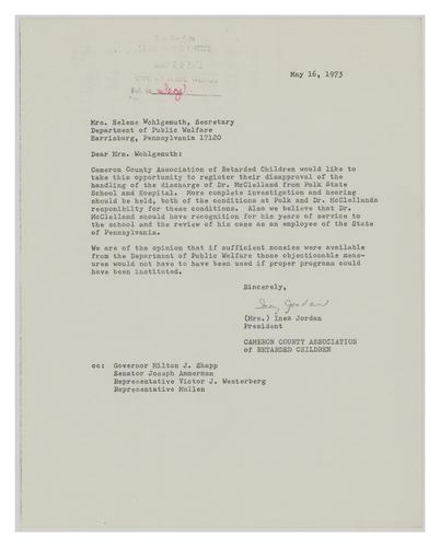 Letter from Inez Jordan to Helene Wohlgemuth