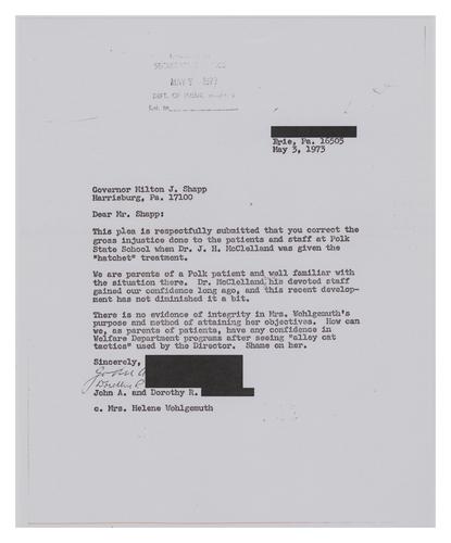 Letter from John and Dorothy S. to Milton Shapp