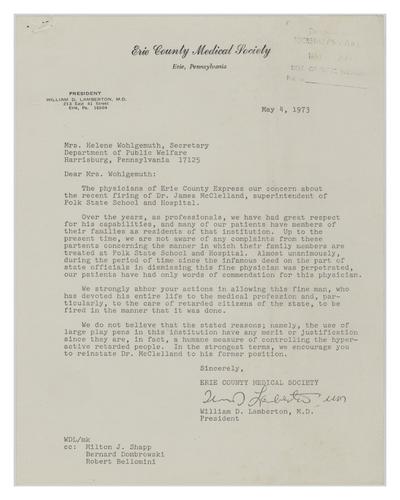 Letter from William Lamberton to Helene Wohlgemuth