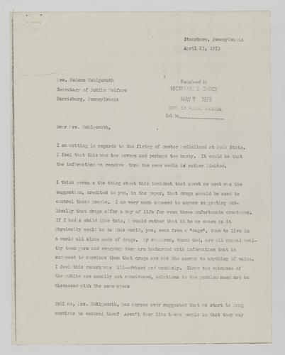 Letter from Mrs. Pearce to Helene Wohlgemuth