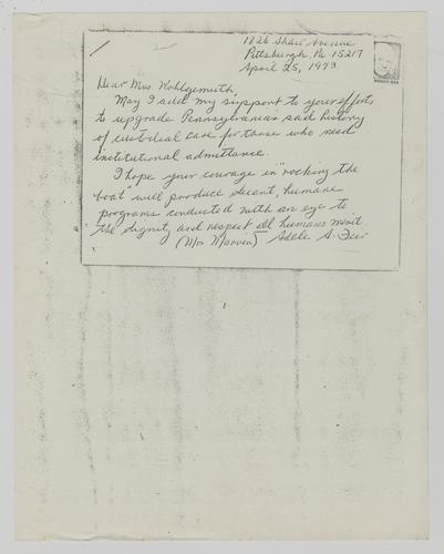 Letter from Adele Fein to Helene Wohlgemuth