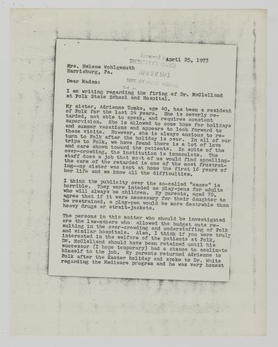 Letter from Mrs. Thanos to Helene Wohlgemuth
