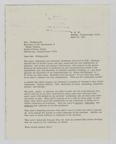 Letter from George Moyer to Helene Wohlgemuth