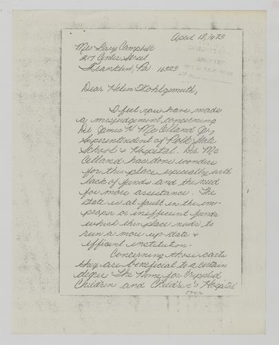 Letter from Mrs. Campbell to Helene Wohlgemuth
