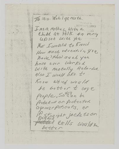 Letter from Mrs. Wesley S. to Helene Wohlgemuth