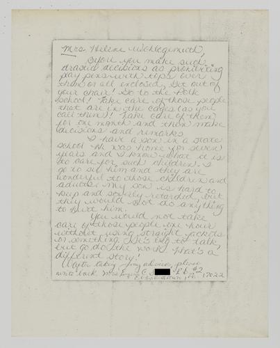 Letter from Mrs. Eugene S. to Helene Wohlgemuth
