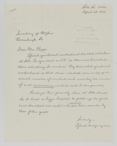 Anonymous Letter to Patricia Clapp