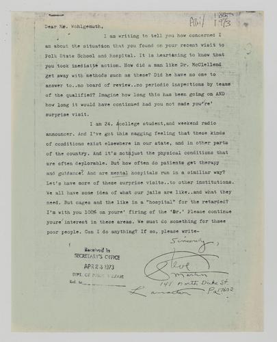 Letter from Steve Martin to Helene Wohlgemuth