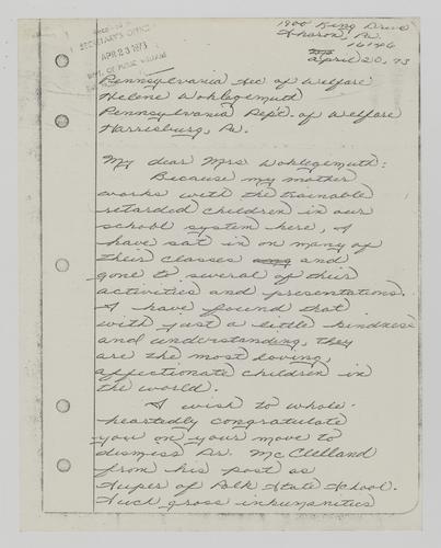 Letter from Karen King to Helene Wohlgemuth
