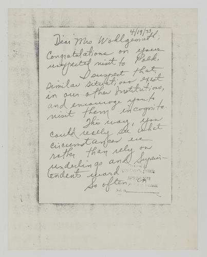 Letter from Mrs. Wood to Helene Wohlgemuth