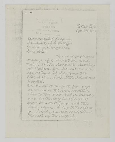 Letter from Robert McGill to Helene Wohlgemuth