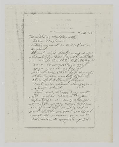 Letter from a "Concerned Parent" to Helene Wohlgemuth