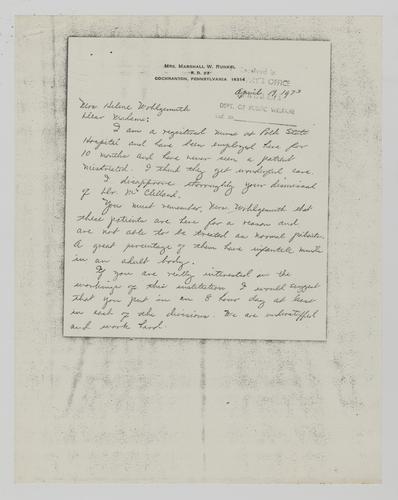 Letter from Mrs. Runkel to Helene Wohlgemuth