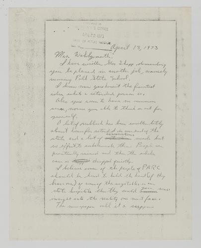 Letter from Dr. Kelsey to Helene Wohlgemuth