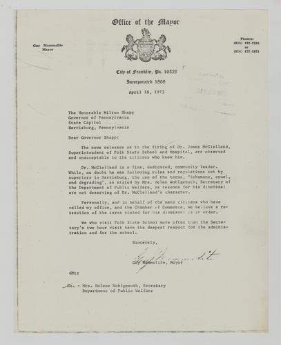 Letter from Guy Mammolite to Milton Shapp