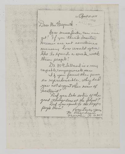 Letter from M. Blandin to Helene Wohlgemuth